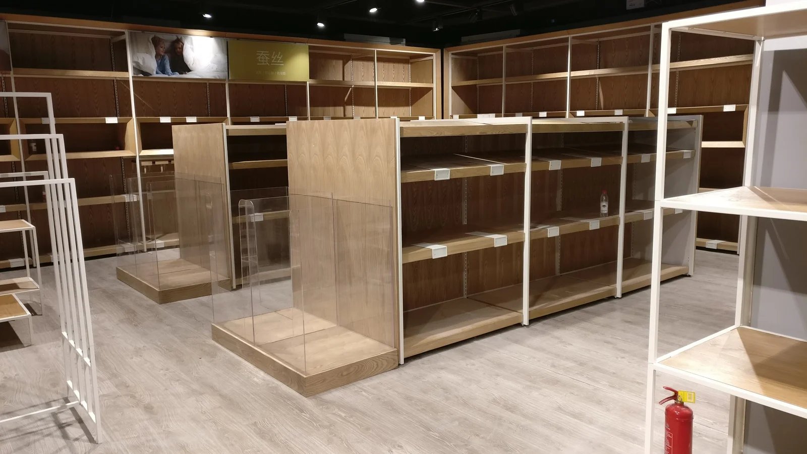 Wood and acrylic display cases in a boutique