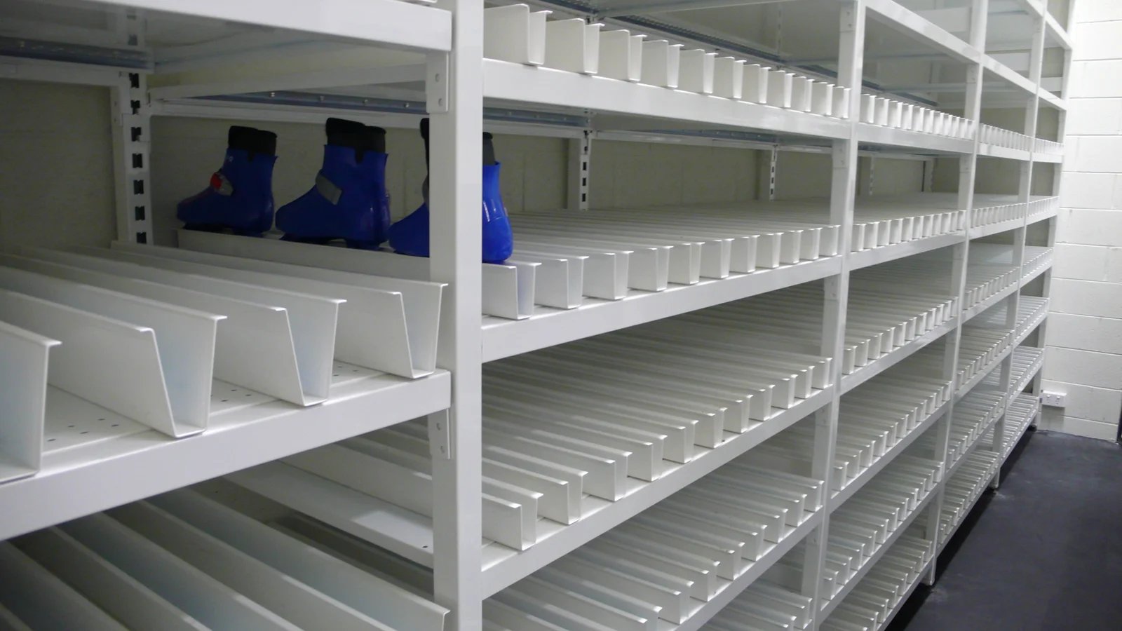 White modular metal shelving