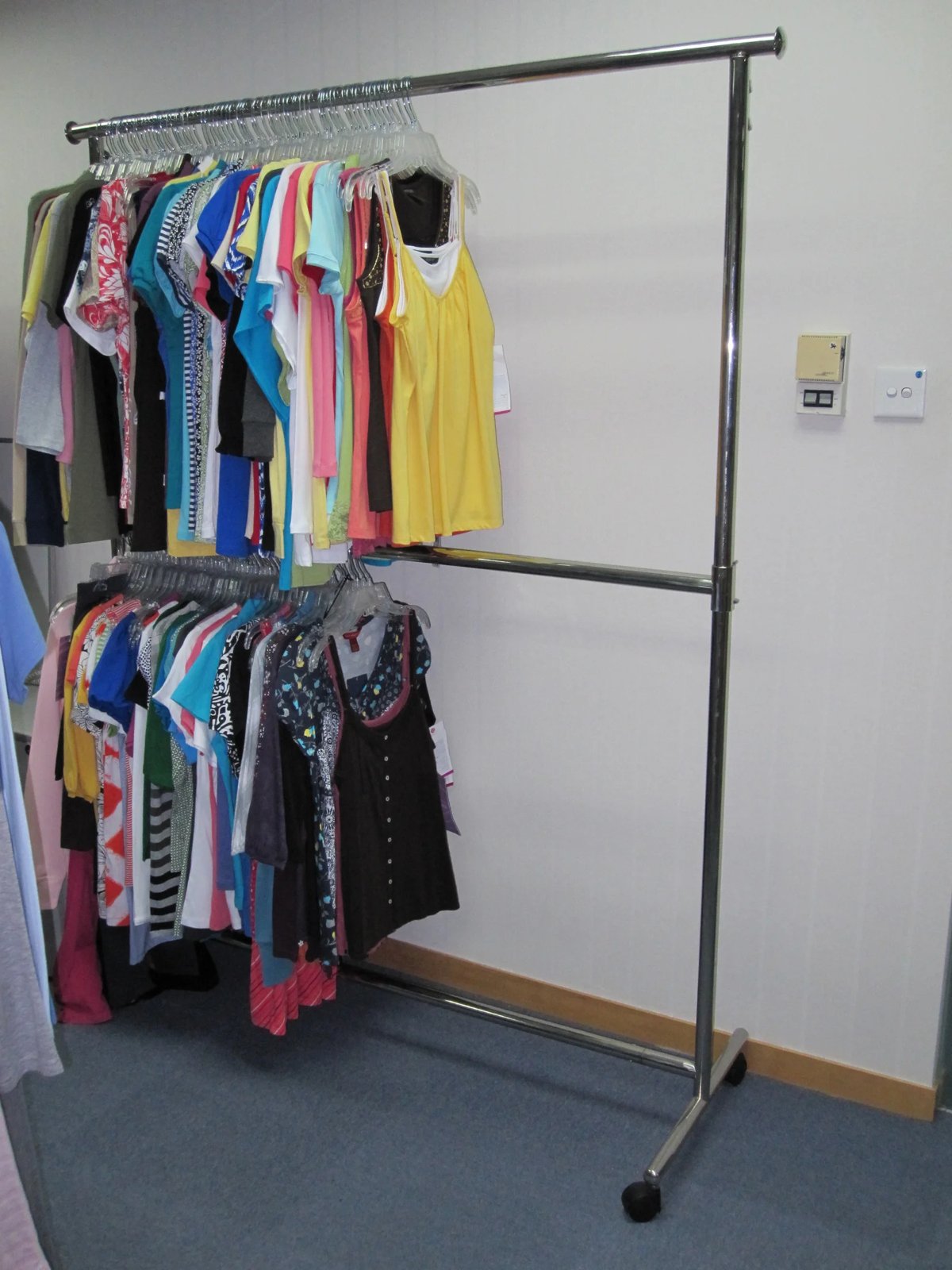Garment rack with colourful clothing