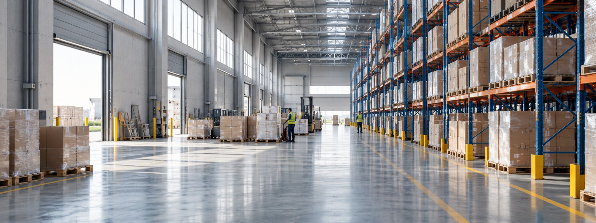 Illustrative image of a modern distribution warehouse